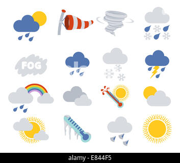 Wetter-Icon Set für Wettervorhersage apps oder ähnliches in modernen flachen Farbe Stil Stockfoto