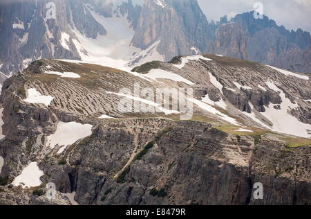 Stein Streifen von Frosthebung in großer Höhe Tundra, Tre Cime, Dolomiten, Italien Stockfoto
