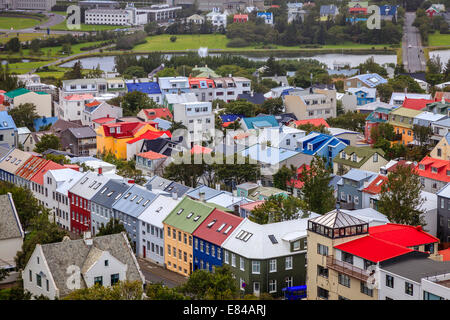 Vogelperspektive der Innenstadt von Reykjavik Stockfoto