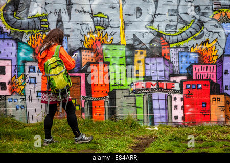 Bunte Graffiti in einem Scateboard Park in Reykjavik, Island Stockfoto