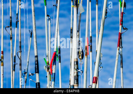 Bilder von Angelruten und Rollen verwendet werden. Stockfoto