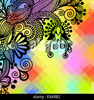 quadratische geometrische Komposition mit ethnischen Blumenmuster, Farbe pa Stockfoto