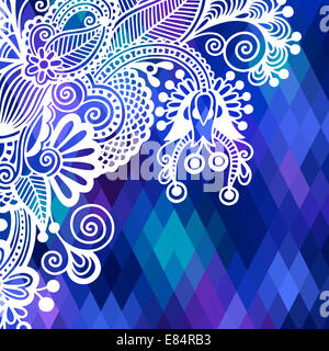 quadratische geometrische Komposition mit ethnischen Blumenmuster, Farbe pa Stockfoto