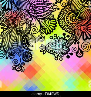 quadratische geometrische Komposition mit ethnischen Blumenmuster, Farbe pa Stockfoto