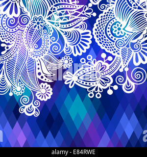 quadratische geometrische Komposition mit ethnischen Blumenmuster, Farbe pa Stockfoto