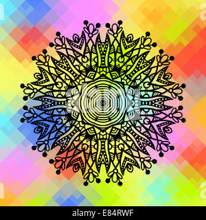 quadratische geometrische Komposition mit ethnischen Blumenmuster, Farbe pa Stockfoto