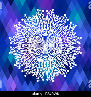 quadratische geometrische Komposition mit ethnischen Blumenmuster, Farbe pa Stockfoto