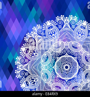 quadratische geometrische Komposition mit ethnischen Kreis Blumenmuster, c Stockfoto