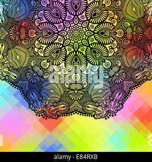 quadratische geometrische Komposition mit ethnischen Kreis Blumenmuster, c Stockfoto