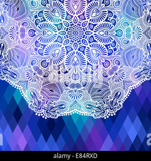 quadratische geometrische Komposition mit ethnischen Kreis Blumenmuster, c Stockfoto