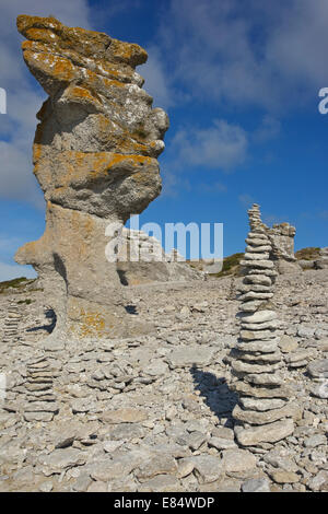 Kalkstein-Stacks genannt Rauks im Langhammershammer Färöer, Gotland, Schweden, Scandinavia Stockfoto