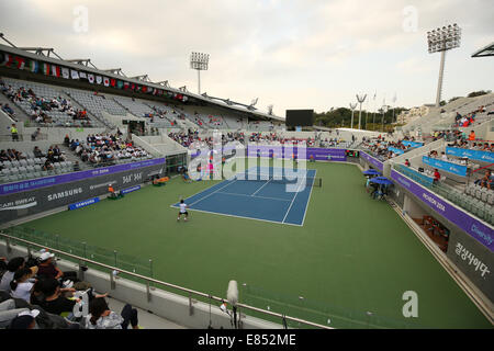 Incheon, Südkorea. 30. September 2014. Allgemeine Ansicht Tennis: Herren Einzel-Finale am Yeorumul Tennisplätze während der 2014 Incheon asiatische Spiele in Incheon, Südkorea. © Shingo Ito/AFLO SPORT/Alamy Live-Nachrichten Stockfoto