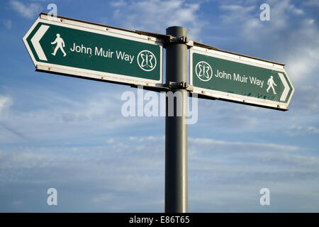 John Muir Wege-Wanderweg-Schild. East Lothian, Schottland Stockfoto