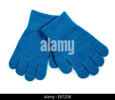 Winter-blau stricken Handschuhe isoliert auf weißem Hintergrund. Stockfoto