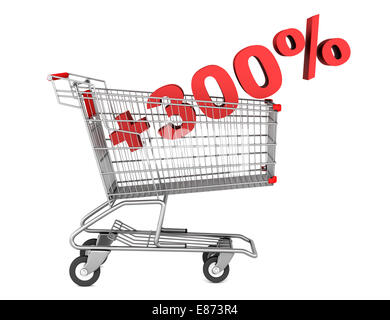 Warenkorb mit plus 300 Prozent melden Sie isolierten auf weißen Hintergrund Stockfoto