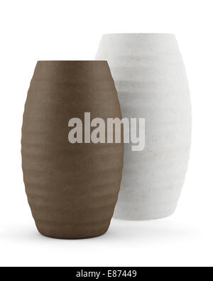 zwei braune und weiße Keramik-Vasen isoliert auf weißem Hintergrund Stockfoto