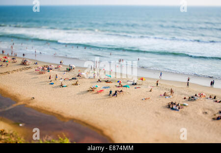 Timelapse Strand am Indischen Ozean. Indien (Tilt-Shift-Objektiv). Stockfoto