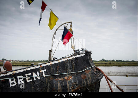 Der Dampf Schlepper Brent vertäut am Hythe Quay in Maldon am Fluss Blackwater in Essex. Stockfoto