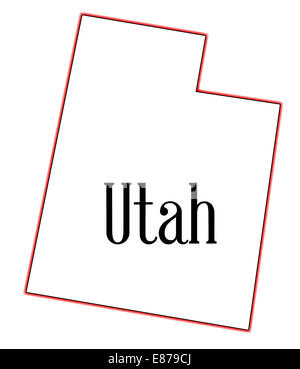 Der Umriß des Staates Utah auf weißem Hintergrund Stockfoto