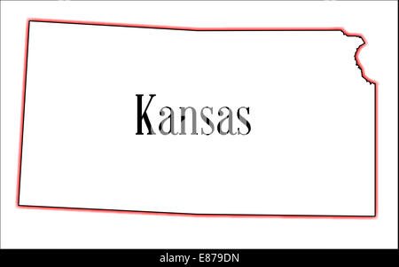 Der Umriß der Bundesstaat Kansas über weiß Stockfoto