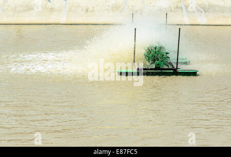 Hinzufügen von Sauerstoff in das Wasser für die Abwasserbehandlung in kleinen Fabriken zu Pumpen. Stockfoto