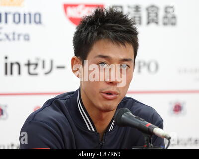 1. Oktober 2014. 1. Oktober 2014. Kei Nishikori (JPN), 1. Oktober 2014 - Tennis: Kei Nishikori Japan spricht auf der Pressekonferenz nach seiner ersten Runde match bei Rakuten Japan Open Tennis Championships 2014 in Tokio am 1. Oktober 2014. Bildnachweis: Motoo Naka/AFLO/Alamy Live-Nachrichten Stockfoto