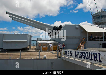 USS Missouri Schlachtschiff, Pearl Harbour, Oahu, Hawaii, Vereinigte Staaten Stockfoto