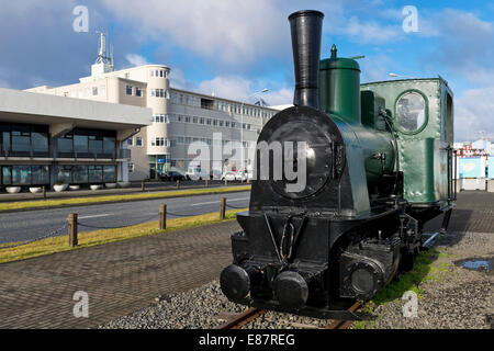 Dampflok, während der Bau des Hafens im Jahr 1913, Reykjavík, Island Stockfoto