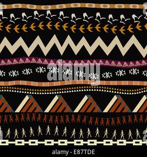 Primitive Musterdesign mit Silhouetten der Vögel und Menschen. Tribal-Stil Stock Vektor