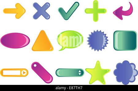 Vektor-Illustration der verschiedenen einfachen Cartoon-Symbole (Pfeile, plus, minus, Stichwörter, Etiketten). Sie können für Ihre Website, Anwendung oder Präsentation Stock Vektor