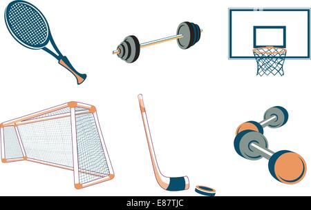 Vektor-Illustration der Icon-Set oder design-Elemente in Bezug auf Sport-Fußball, Basketball, Tennis, Eishockey und Fitness. Stock Vektor
