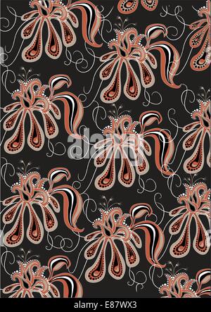 Vektor-Illustration von funky Blumen abstraktes Muster auf dem schwarzen Hintergrund Stock Vektor