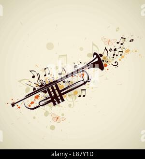 Abstrakte Hintergrundmusik mit Trompete und Notizen Stock Vektor