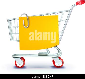 Vektor-Illustration-set mit Warenkorb und Merkliste gelbes Papier-shopping-Konzept Stock Vektor