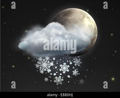 Vektor-Illustration der coole einzelne Wetter-Icon - Mond mit Cloud und Schnee in den Nachthimmel Stock Vektor