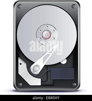 Vektor-Illustration der geöffneten Festplatte auf dem weißen Hintergrund isoliert Stock Vektor