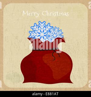 Tasche von Santa Claus auf Vintage-Hintergrund. Frohe Weihnachten-Postkarte im Retro-Stil Stock Vektor