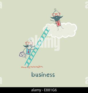 Geschäftsmann, das Treppensteigen in die Cloud mit dem Chef Stock Vektor