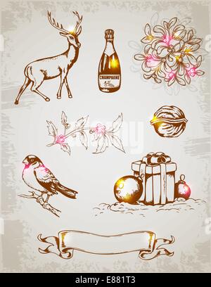 Handgezeichnete Vektor Vintage Weihnachten Design-Elemente Stock Vektor