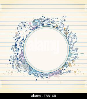 Handgezeichnete marine Vektor Banner mit Oktopus Stock Vektor