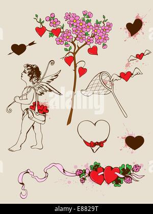 Satz von Vektor-Vintage-Design-Elemente für den Valentinstag Stock Vektor