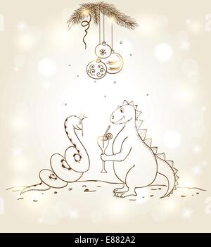 Neujahr-Vektor hand gezeichneten Hintergrund mit Schlangen und Drachen Stock Vektor