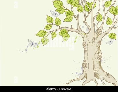 handgezeichnete Vektor Baum mit grünen Blättern Stock Vektor
