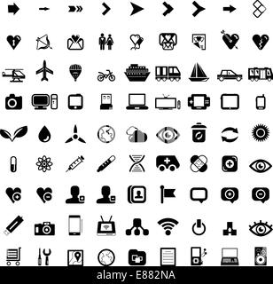 Große Reihe von schwarzen Web Icons isoliert auf weiss. Vektor Stock Vektor