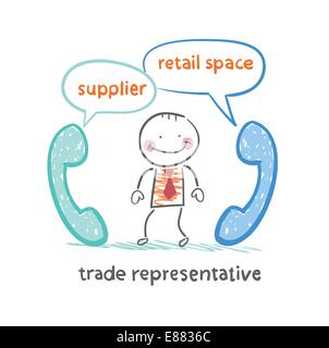 Handelsvertreter im Gespräch am Telefon mit einem Lieferanten und einem Point of sale Stock Vektor