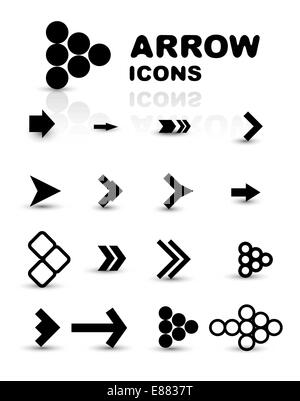 Vektor-Set von schwarzer Pfeil Icons isoliert auf weiss Stock Vektor