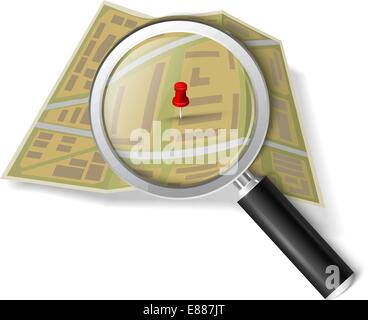 Lupe über die Karte Stock Vektor