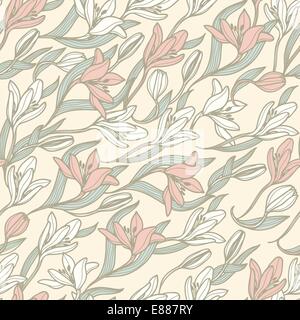 Vektor floral nahtlose Muster mit blühenden Tulpen Stock Vektor