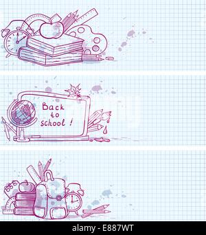 Satz von Doodle Vektor Schule Banner Stock Vektor