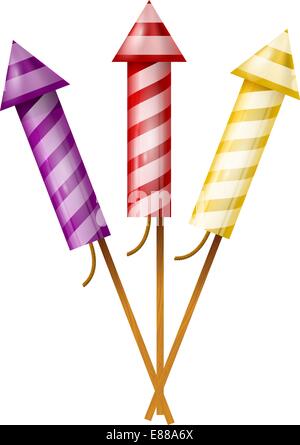 Drei bunte Feuerwerk Rakete Stock Vektor